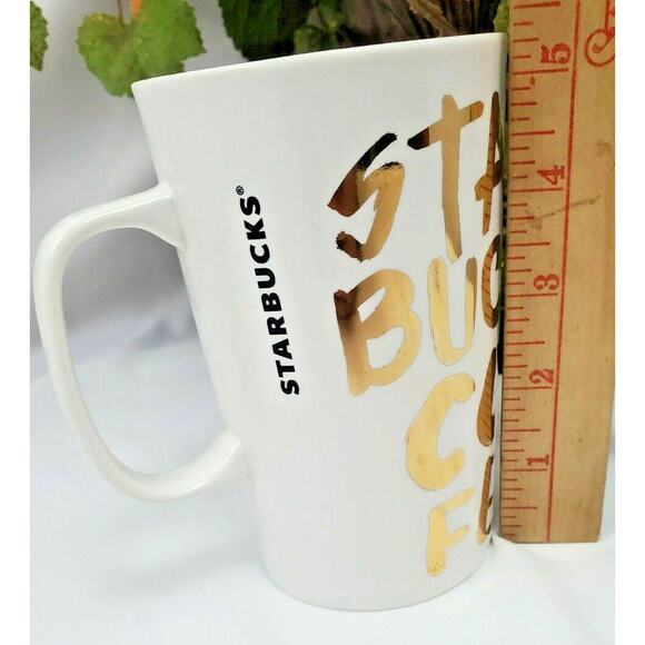 Starbucks 2015 White Gold Graffiti Lettering Ceramic Coffee Cup Mug 16 oz Large - Picture 5 of 7